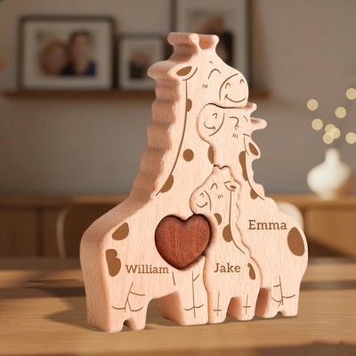 Personalized Wooden Giraffe Family Puzzle with Family Names