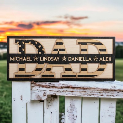 Custom Dad Wood Sign With Kids Names Fathers Day Gift