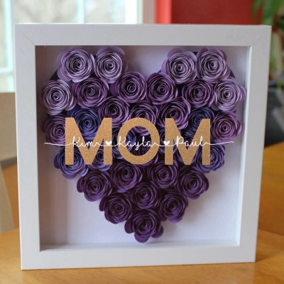 Mom Heart Shaped Monogram Flower Shadow Box Gift For Mothers