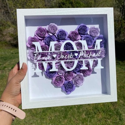 Mom Heart Shaped Monogram Flower Shadow Box Gift For Mothers
