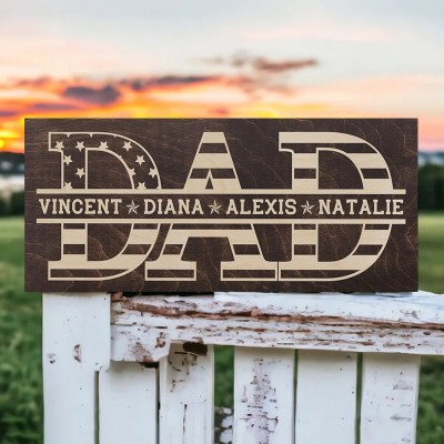Custom Dad Wood Sign With Kids Names Fathers Day Gift