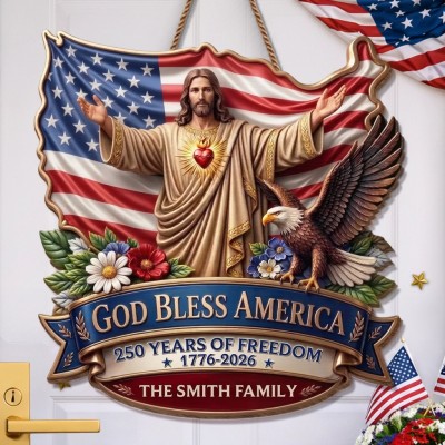 Personalized America 250 Wooden Sign with Family Name – Perfect Patriotic Gift & Home Decor