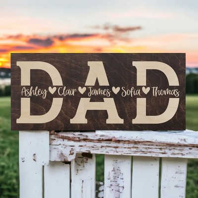 Custom Dad Wood Sign With Kids Names Fathers Day Gift