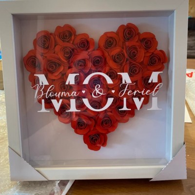 Mom Heart Shaped Monogram Flower Shadow Box Gift For Mothers
