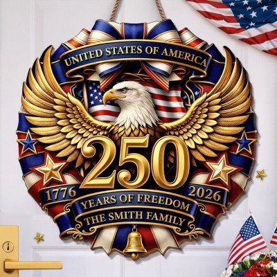 Personalized America 250 Wooden Sign with Family Name – Perfect Patriotic Gift & Home Decor