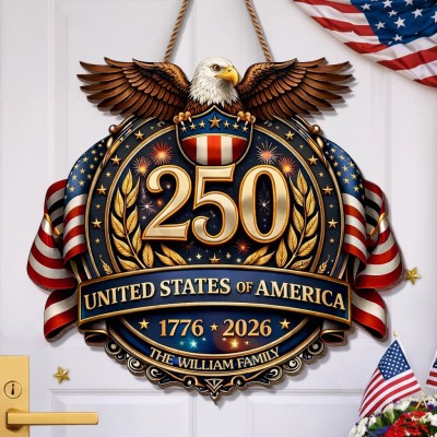 Personalized America 250 Wooden Sign with Family Name – Perfect Patriotic Gift & Home Decor
