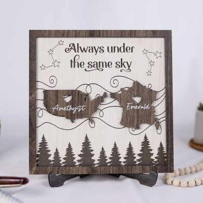 Always Under the Same Sky Personalized Couple Gift Wooden Sign for Valentine's Day Gift Idea