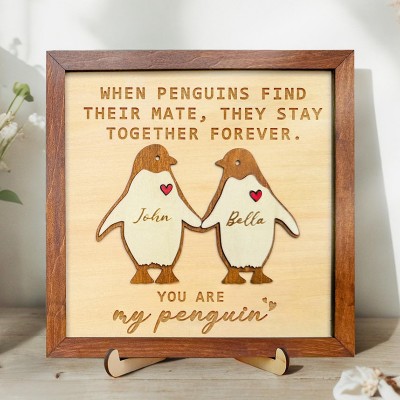 Personalized Penguin Couple Name Sign Romantic Gift for Him Her Valentine's Day Gift Idea