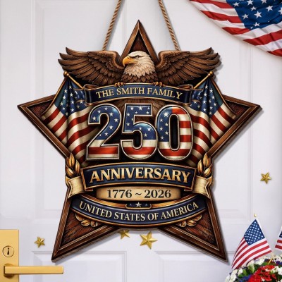 Personalized America 250 Wooden Sign with Family Name – Perfect Patriotic Gift & Home Decor