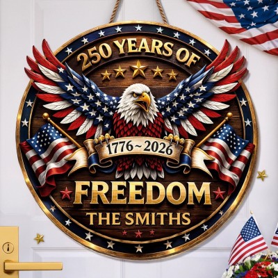 Personalized America 250 Wooden Sign with Family Name – Perfect Patriotic Gift & Home Decor