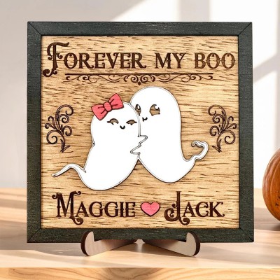Personalized Forever My Boo Wooden Sign Halloween Cute Couples Gift