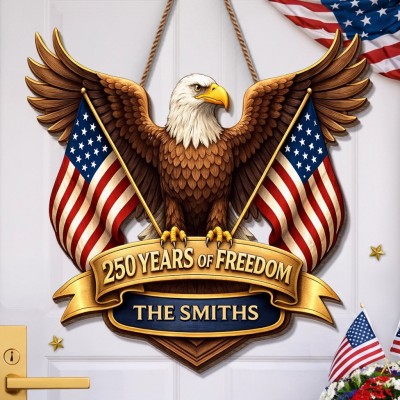 Personalized America 250 Wooden Sign with Family Name – Perfect Patriotic Gift & Home Decor