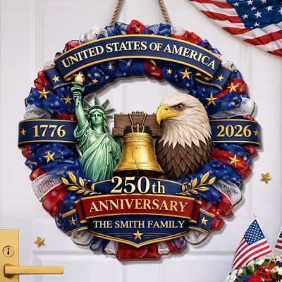 Personalized America 250 Wooden Sign with Family Name – Perfect Patriotic Gift & Home Decor