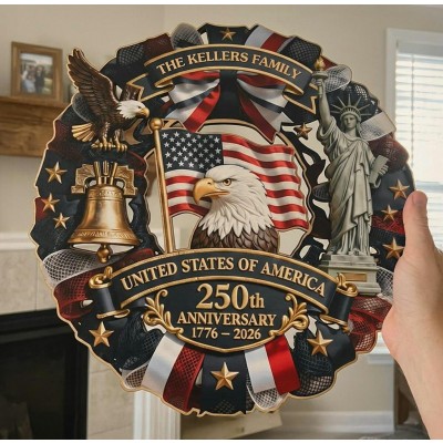 Personalized America 250 Wooden Sign with Family Name – Perfect Patriotic Gift & Home Decor