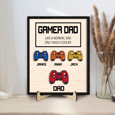 Personalized Gamer Dad Wooden Plaque With Kids Name For Dad Grandpa Father's Day Gift Idea