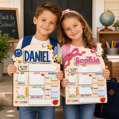 Personalized First Day of School Sign Interchangable Back to School Board Gift for Kid