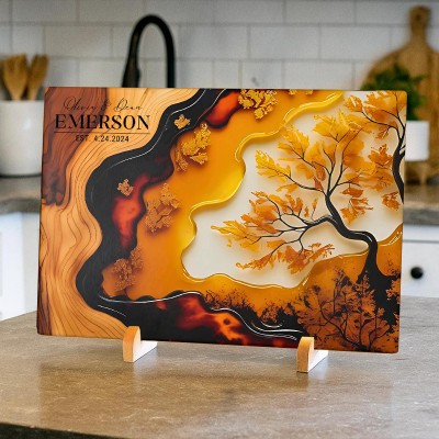 Personalized Pumpkin Resin Fall Glass Cutting Board Custom Thanksgiving Hostess & Autumn Tree Kitchen Decor Gift