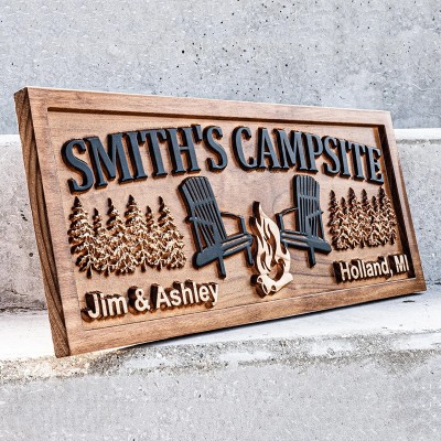 Custom Wood Campfire Sign Family Name Campsite Sign Personalized Cabin Decor