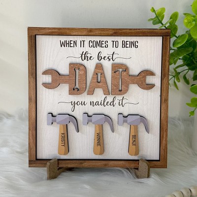 Custom Best Dad You Nailed It Wood Sign With Kids Names Father's Day Gift