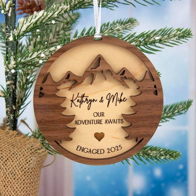 Personalized Couples Wooden Engraved Decorations Our First Christmas Engaged Married Mountains Trees Ornament