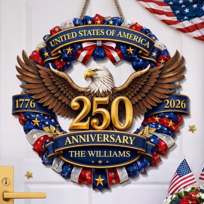 Personalized America 250 Wooden Sign with Family Name – Perfect Patriotic Gift & Home Decor