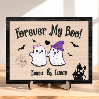 Personalized Forever My Boo Wooden Sign Cute Ghost Couples Gift