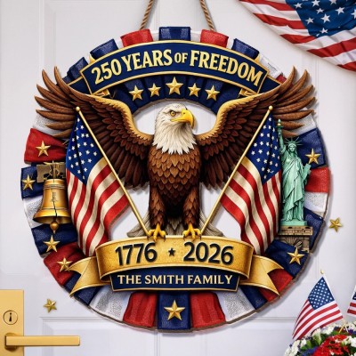 Personalized America 250 Wooden Sign with Family Name – Perfect Patriotic Gift & Home Decor