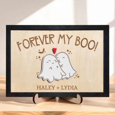 Personalized Forever My Boo Wooden Sign Cute Ghost Couples Gift