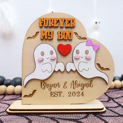 Personalized Forever My Boo Wooden Sign Cute Ghost Couples Gift