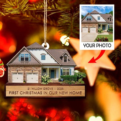 Custom First Christmas In Our New Home Ornament House Photo Address Keepsake