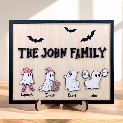 Personalized Halloween Ghost Family Name Sign Cute Halloween Decor