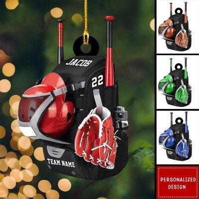 Personalized Baseball Bag with Helmet Baseball Ornament
