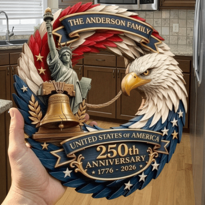 Personalized America 250 Wooden Sign with Family Name – Perfect Patriotic Gift & Home Decor