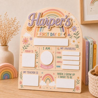 Personalized First Day of School Sign Interchangable Back to School Board Gift for Kid