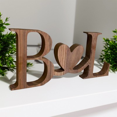 Personalized Wooden Couples Initials Sign with Heart
