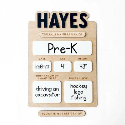 Personalized First Day of School Sign Reusable Back to School Photo Prop Gift for Kid