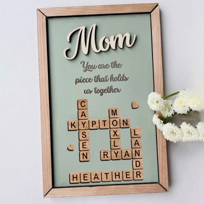 Personalized Mom Crossword Scrabble Wood Puzzle Sign Mothers Day Gift