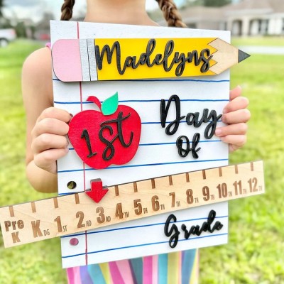 Personalized First Day of School Sign Interchangeable Back to School Sign Gift for Kid