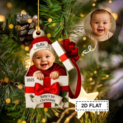 Personalized Baby's First Christmas Gift Box 2D Flat Acrylic Photo Ornament