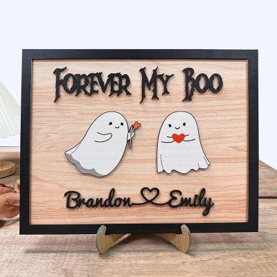 Personalized Forever My Boo Wooden Sign Cute Ghost Couples Gift
