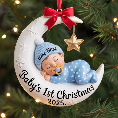 Personalized Baby's First Christmas 3D Effect Moon Acrylic Ornament Baby Gift Idea