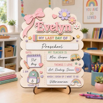 Personalized First Day of School Sign Interchangable Back to School Board Gift for Kid
