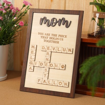 Personalized Mom Crossword Scrabble Wood Puzzle Sign Mothers Day Gift