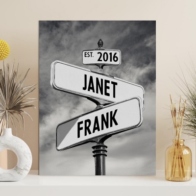 Custom Name and Date Street Sign Wall Art - Personalized Gift for Couples - Valentine's Day Gift Engagement Gift Anniversary Gift Birthday Gift