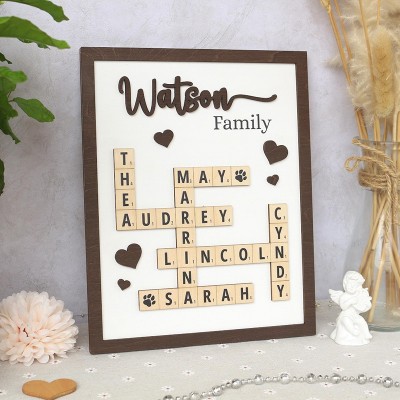 Personalized Scrabble Family Name Sign - Custom Wooden Crossword Puzzle - Christmas Gift Idea
