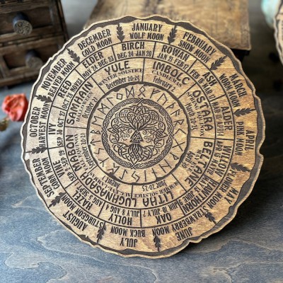 Wheel of the Year Calendar Pagan Wood Sign Witch Decor Christmas Gift