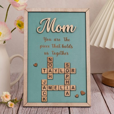 Personalized Mom Crossword Scrabble Wood Puzzle Sign Mothers Day Gift