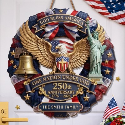 Personalized America 250 Wooden Sign with Family Name – Perfect Patriotic Gift & Home Decor