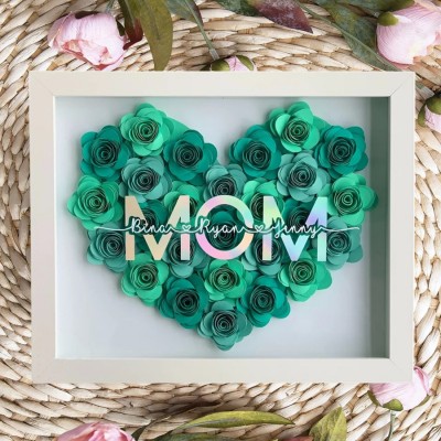 Mom Heart Shaped Monogram Flower Shadow Box Gift For Mothers