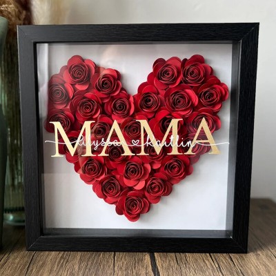 Mom Heart Shaped Monogram Flower Shadow Box Gift For Mothers
